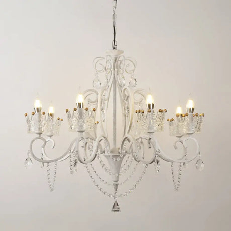 Vintage Metal Candelabra Ceiling Chandelier With Crystal Crown Elegant Living Room Light Fixture 8 /