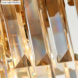 Vintage Metal Chandelier Light With Layered Pendant And Faceted Crystal In Gold For Dining Room
