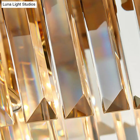 Vintage Metal Chandelier Light With Layered Pendant And Faceted Crystal In Gold For Dining Room