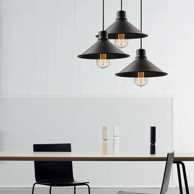 Vintage Metal Conic Hanging Ceiling Light - Stylish Retro Pendant For Dining Table Black Finish