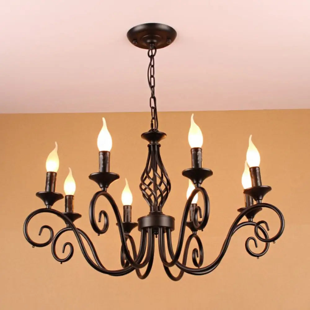 Vintage Metal Curly Arm Pendant Chandelier - 8 Bulbs Black/White/Blue Ideal For Living Room Black