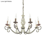 Vintage Metal Curly Arm Pendant Chandelier - 8 Bulbs Black/White/Blue Ideal For Living Room