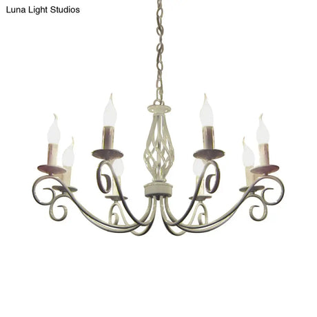Vintage Metal Curly Arm Pendant Chandelier - 8 Bulbs Black/White/Blue Ideal For Living Room