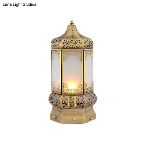 Vintage Metal Desk Lamp With Lantern Shade - Brass Finish 1 Light Ideal For Nightstands And