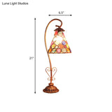 Vintage Metal Night Table Lamp In White/Pink/Red With Curving Arm For Living Room Nightstand