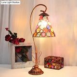 Vintage Metal Night Table Lamp In White/Pink/Red With Curving Arm For Living Room Nightstand