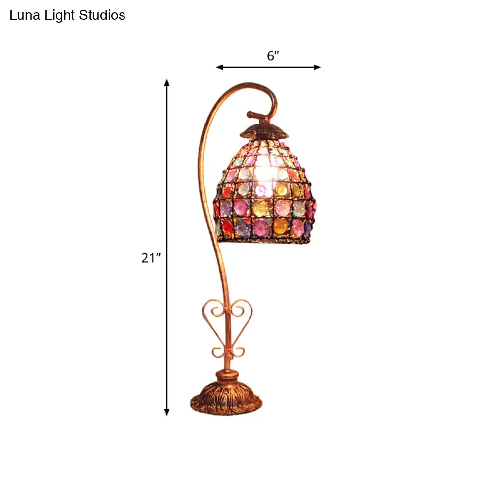 Vintage Metal Night Table Lamp In White/Pink/Red With Curving Arm For Living Room Nightstand