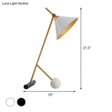 Vintage Metal Nightstand Lamp With Funnel Design White/Black And Marble Ball For Bedroom