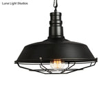 Vintage Metal Pendant Light For Commercial Use With Black Cage Shade