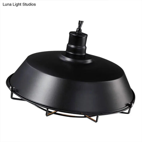 Vintage Metal Pendant Light For Commercial Use With Black Cage Shade