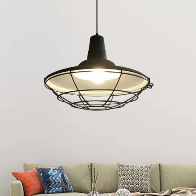 Vintage Metal Pendant Light - Stylish Wire Frame Ceiling Lamp | 1-Light Restaurant Hanging Fixture