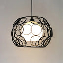 Vintage Metal Pendant Light With Opal Glass Shade - Black/White Wire Frame Indoor Hanging Ceiling