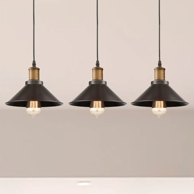 Vintage Metal Pendant Lights - Set Of 3 Cone Shades For Restaurants/Ceiling Hanging Black 1-Light