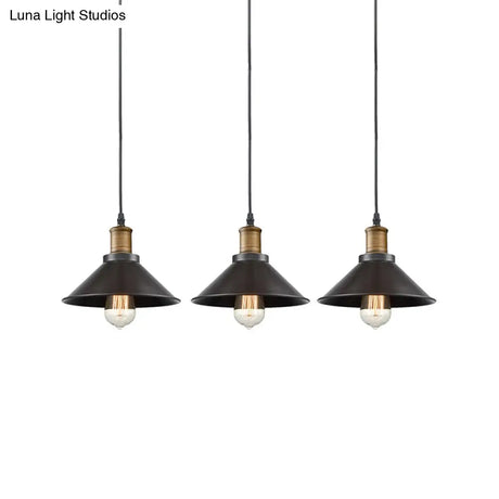 Vintage Metal Pendant Lights - Set Of 3 Cone Shades For Restaurants/Ceiling Hanging Black 1-Light