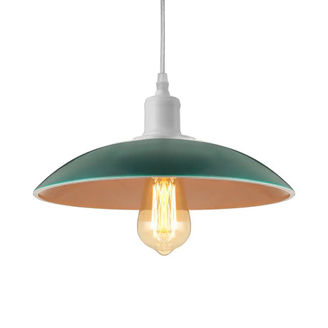 Vintage Metal Saucer Shade Pendant Ceiling Light: Green/Red Stylish 1-Light Fixture For Table Green