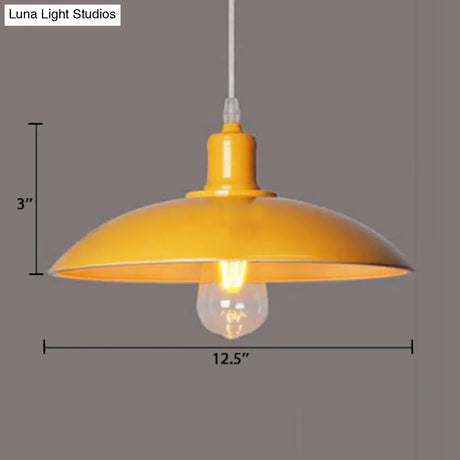 Vintage Metal Saucer Shade Pendant Ceiling Light: Green/Red Stylish 1-Light Fixture For Table