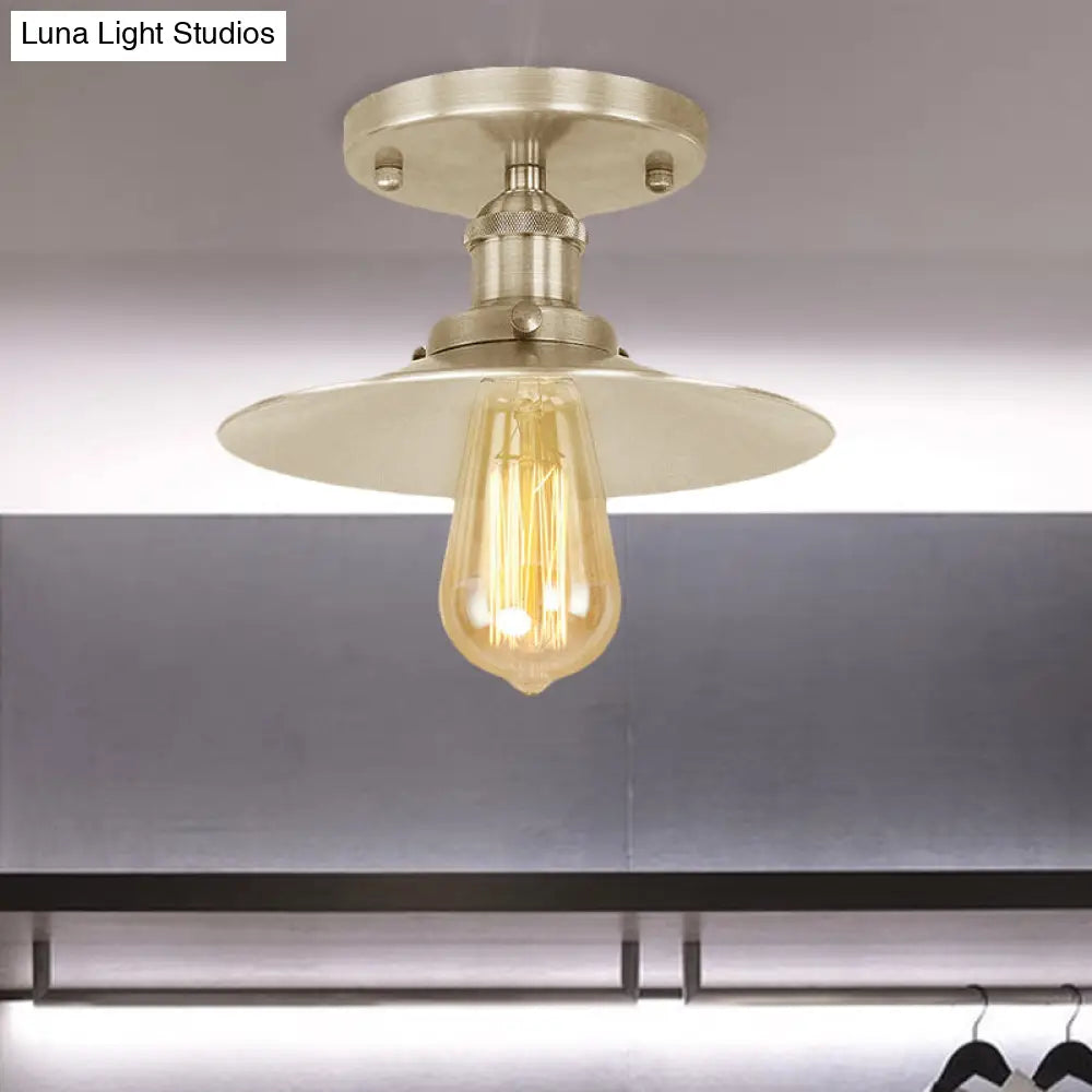 Vintage Metal Semi Flush Light With Black/Brass Flat Shade For Kitchen - 1 Bulb