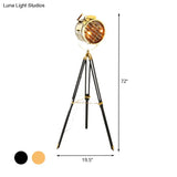 Vintage Metal Spotlight Floor Lamp With Tripod Stand - Black/Wood Perfect For Living Room Lighting