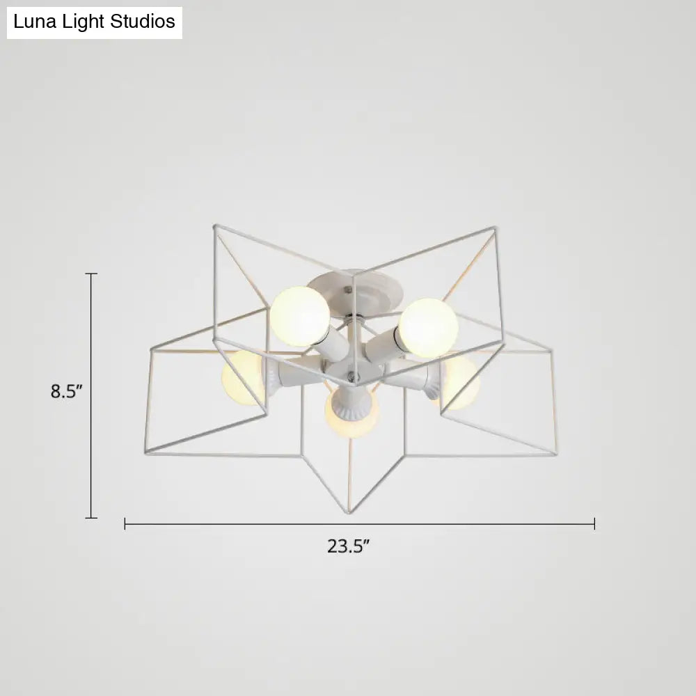 Vintage Metal Star Shaped Bedroom Ceiling Lamp - Semi Flush Mount With 5 Bulbs / White