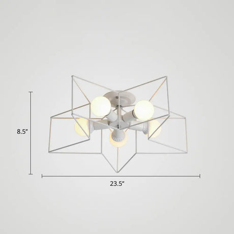 Vintage Metal Star Shaped Bedroom Ceiling Lamp - Semi Flush Mount With 5 Bulbs / White