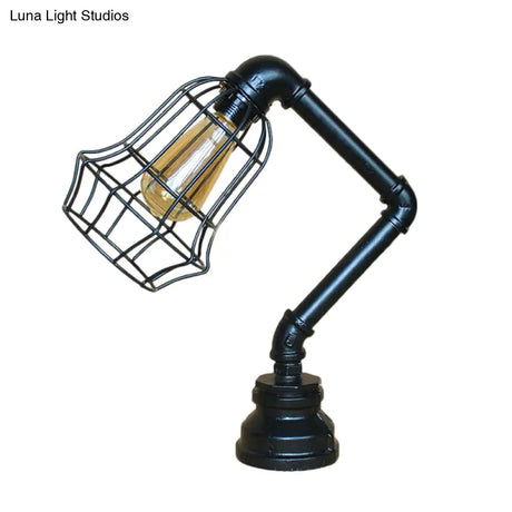 Vintage Metal Table Lamp - Industrial Black Cage Design For Coffee Shops And More