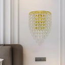 Vintage Metal Tapered Wall Mount Light Sconce With Clear Crystal Draping - 10/15 W 1 Bulb Elegant