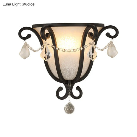 Vintage Metal Urn Wall Mount Sconce Light In Black/Weathered Bronze For Stairway
