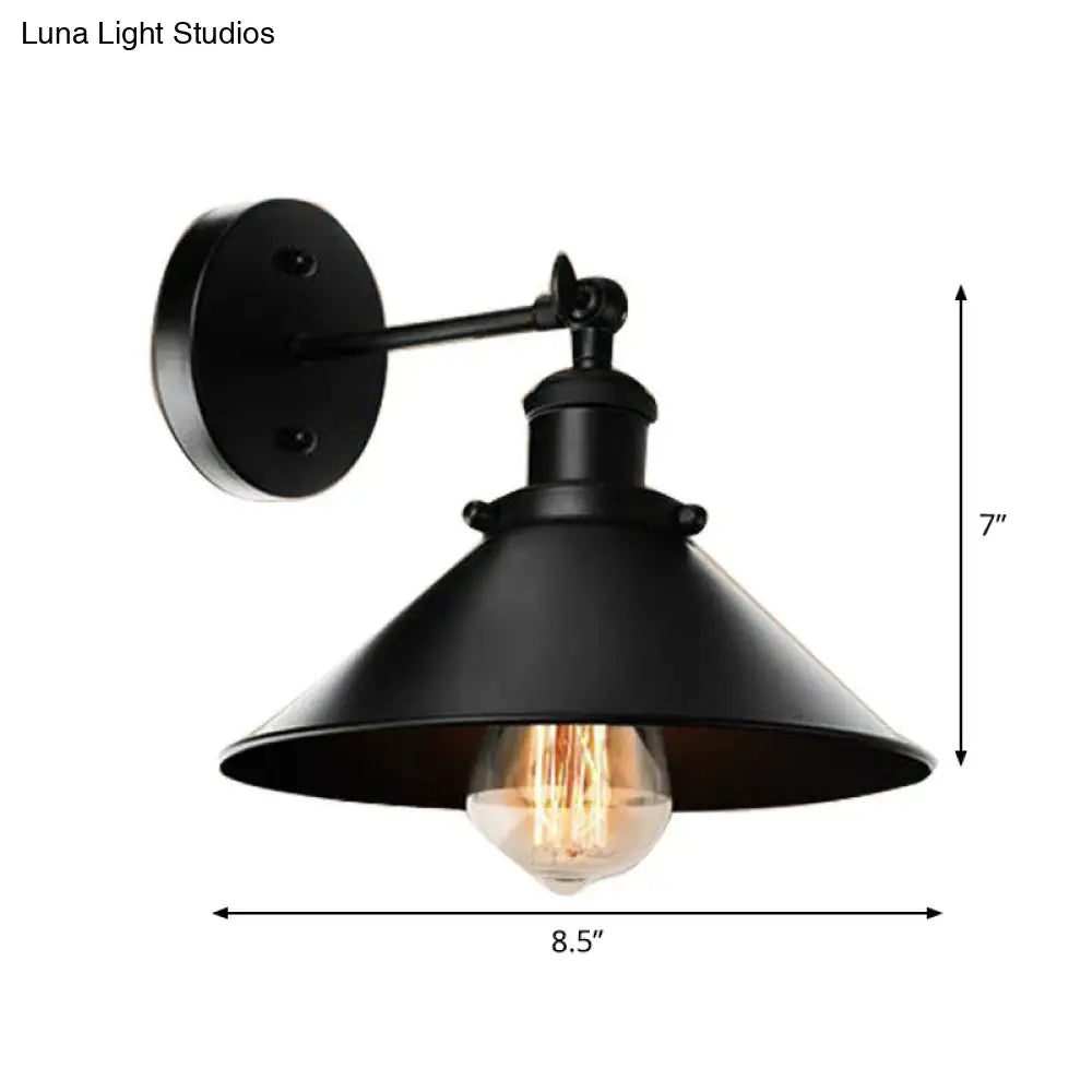 Vintage Metal Wall Lamp With Rotatable Conic Shade For Bedside Reading - Black 1/2-Head Mount Light