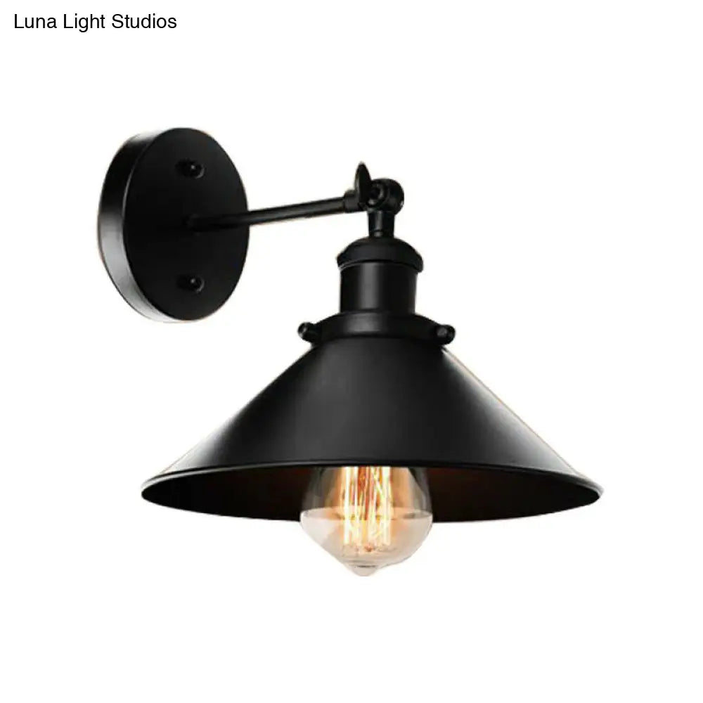 Vintage Metal Wall Lamp With Rotatable Conic Shade For Bedside Reading - Black 1/2-Head Mount Light