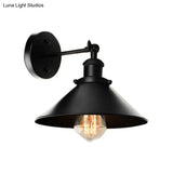 Vintage Metal Wall Lamp With Rotatable Conic Shade For Bedside Reading - Black 1/2-Head Mount Light