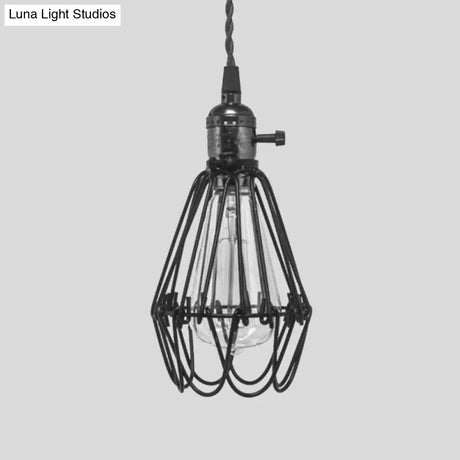 Vintage Metal Wire Pendant Light With Plug-In Cord For Kitchen