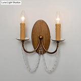 Vintage Metal Wood Sconce Candle 2-Light Wall Mount For Bedroom Lighting