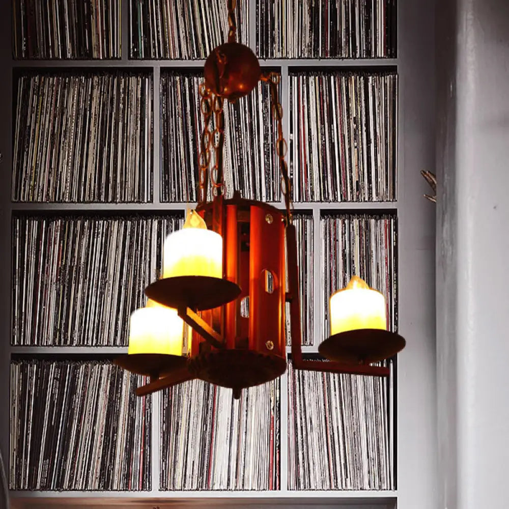 Vintage Metallic 3-Light Dark Tan Candle Chandelier For Bedroom Pendant Lighting Deep