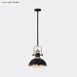 Vintage Metallic Black Drop Pendant Light With Handle - 1-Bulb Restaurant Hanging Ceiling Lamp