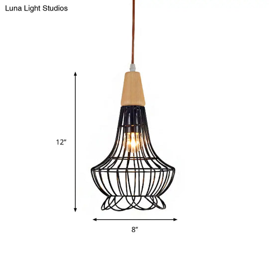 Vintage Metallic Pendant Lamp With Pear/Diamond/Gourd Cage Design - 1 Head Ceiling Hanging Light In