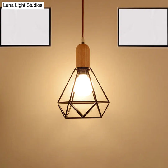 Vintage Metallic Cage Pendant Lamp With Black Finish And One Head For Ceiling Hanging -