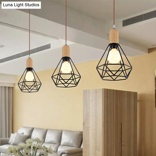 Vintage Metallic Cage Pendant Lamp With Black Finish And One Head For Ceiling Hanging -