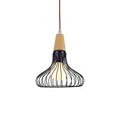 Vintage Metallic Pendant Lamp With Pear/Diamond/Gourd Cage Design - 1 Head Ceiling Hanging Light In