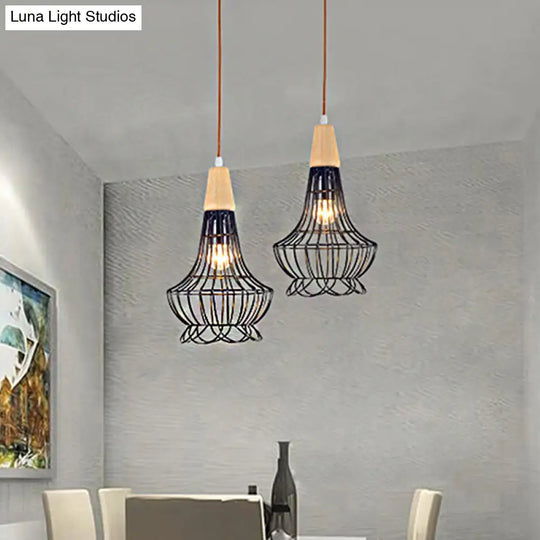 Vintage Metallic Pendant Lamp With Pear/Diamond/Gourd Cage Design - 1 Head Ceiling Hanging Light In