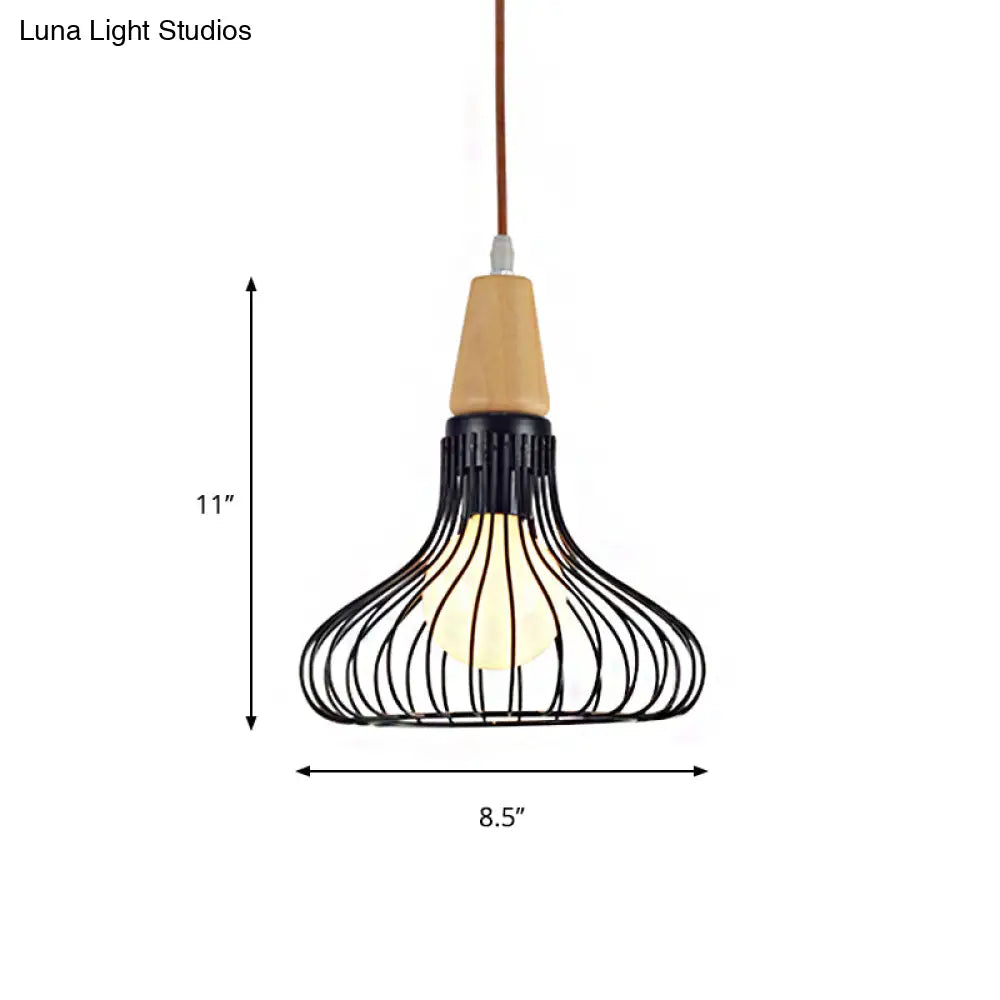 Vintage Metallic Pendant Lamp With Pear/Diamond/Gourd Cage Design - 1 Head Ceiling Hanging Light In