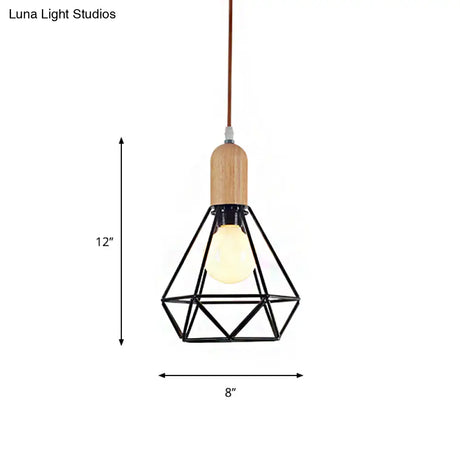 Vintage Metallic Pendant Lamp With Pear/Diamond/Gourd Cage Design - 1 Head Ceiling Hanging Light In