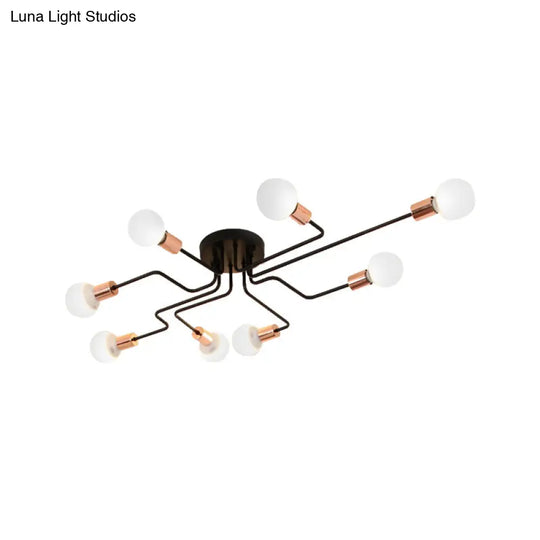 Vintage Metallic Semi Flush Light With Sputnik Design In Antique Brass/Black - Exposed Ceiling