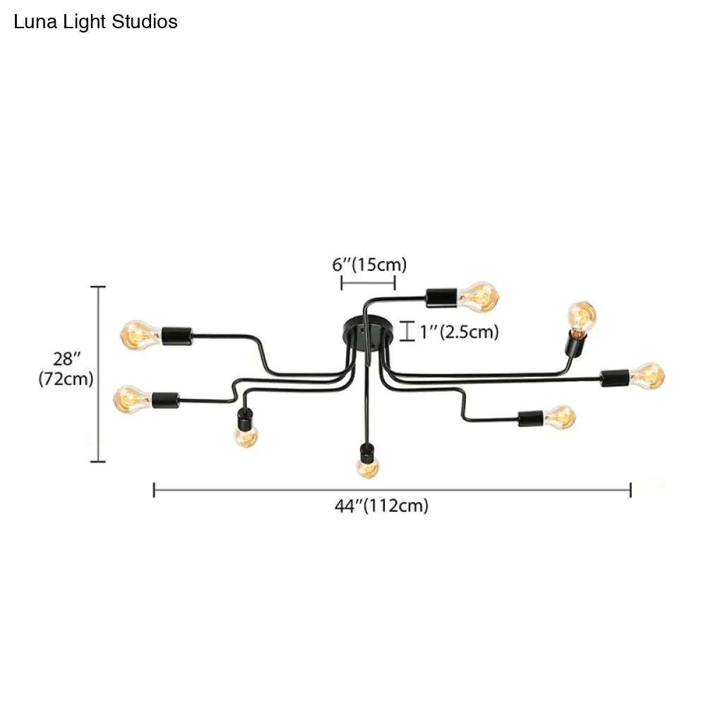 Vintage Metallic Semi Flush Light With Sputnik Design In Antique Brass/Black - Exposed Ceiling
