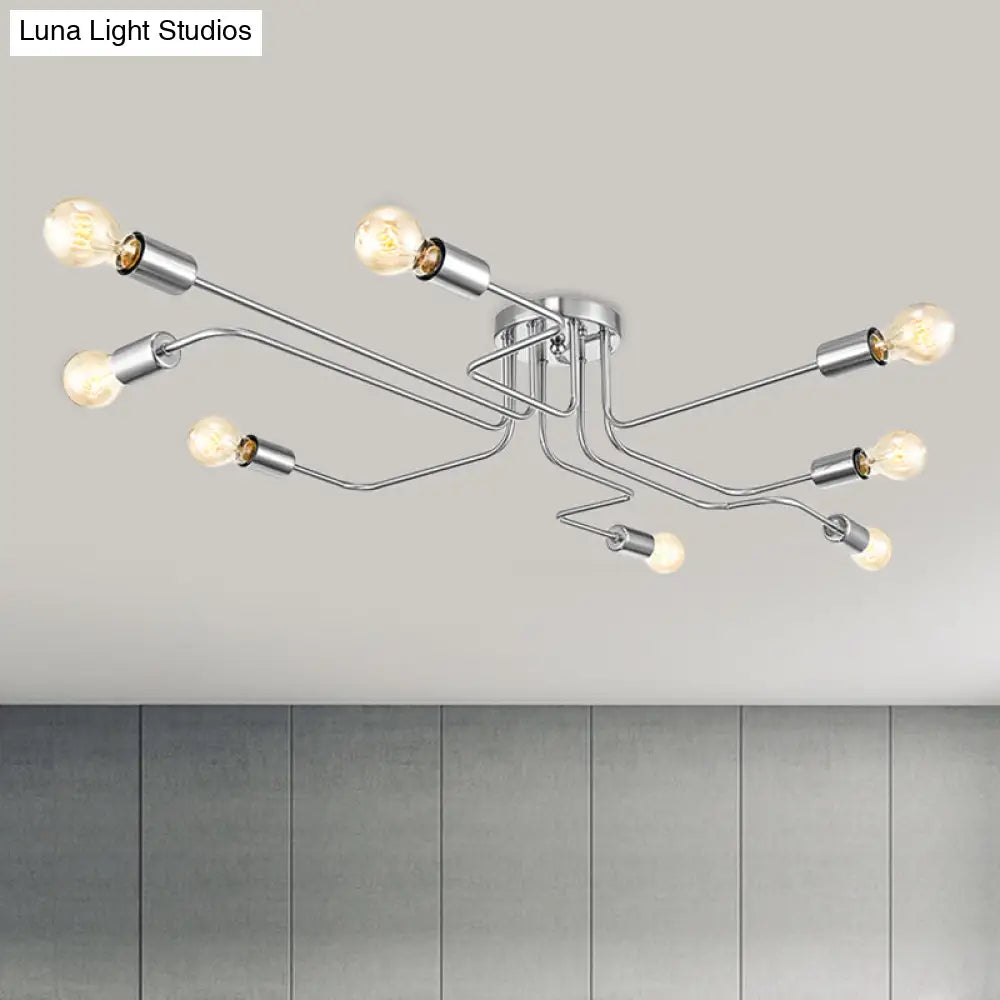 Vintage Metallic Semi Flush Light With Sputnik Design In Antique Brass/Black - Exposed Ceiling