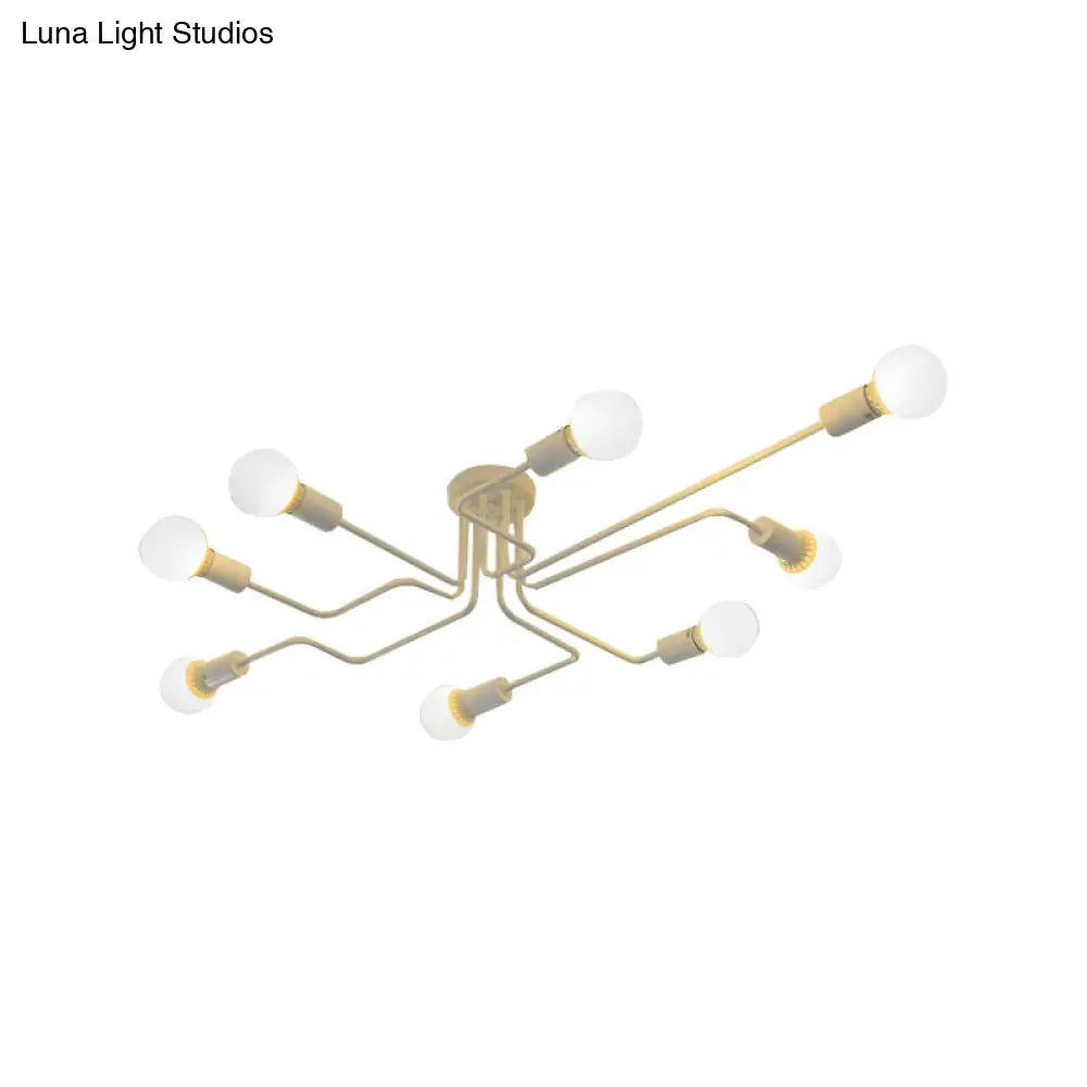 Vintage Metallic Semi Flush Light With Sputnik Design In Antique Brass/Black - Exposed Ceiling