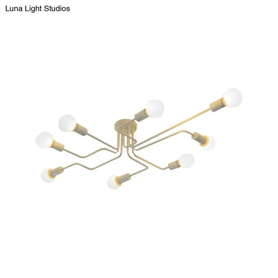 Vintage Metallic Semi Flush Light With Sputnik Design In Antique Brass/Black - Exposed Ceiling