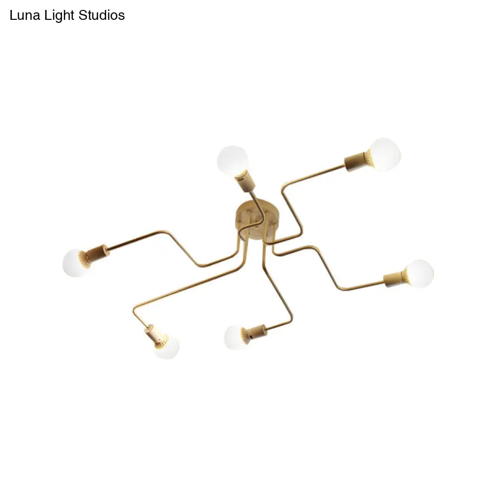 Vintage Metallic Semi Flush Light With Sputnik Design In Antique Brass/Black - Exposed Ceiling Mount