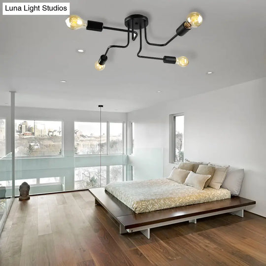 Vintage Metallic Semi Flush Light With Sputnik Design In Antique Brass/Black - Exposed Ceiling Mount