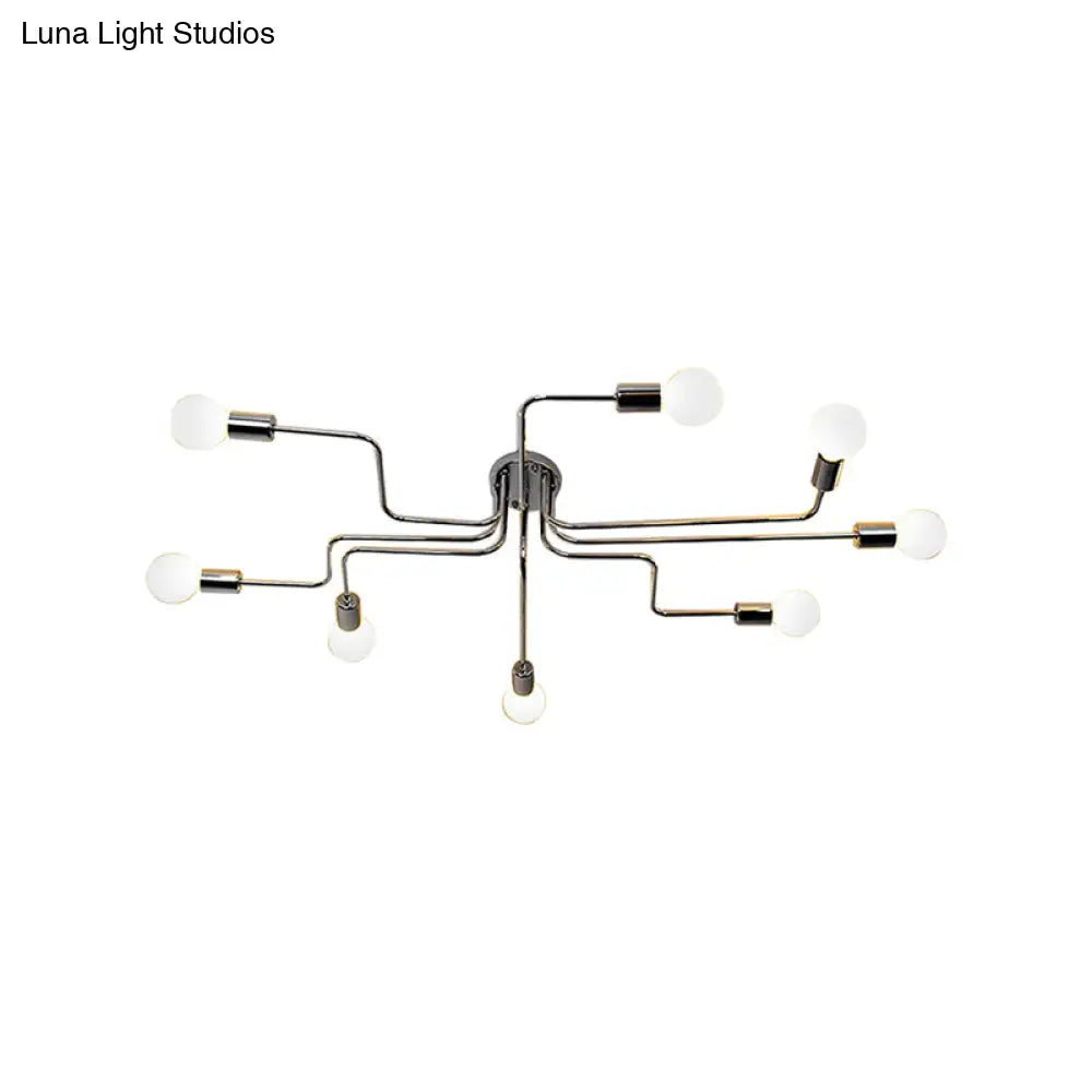 Vintage Metallic Semi Flush Light With Sputnik Design In Antique Brass/Black - Exposed Ceiling