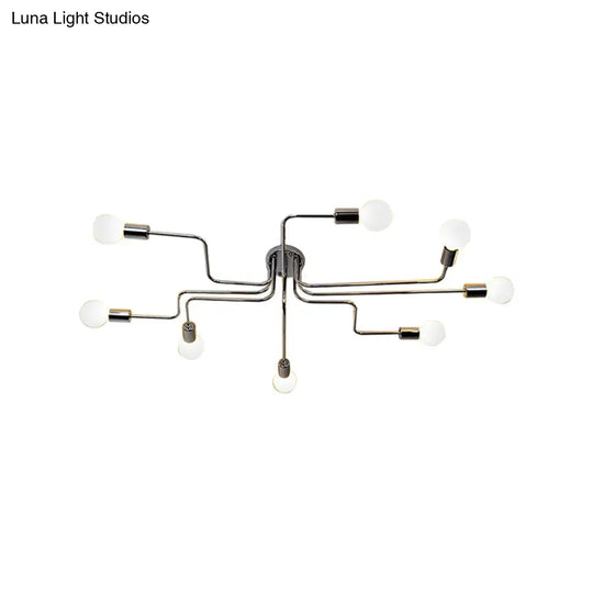 Vintage Metallic Semi Flush Light With Sputnik Design In Antique Brass/Black - Exposed Ceiling